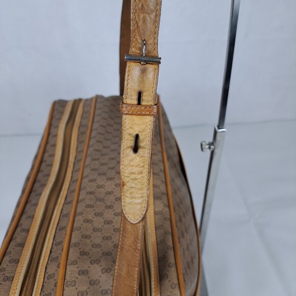 GUCCI Vintage GG Monogram Canvas Coated Weekender Travel Brown Crossbody BAG - Picture 5 of 13